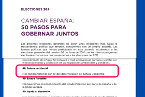El programa de 50 puntos de Podemos e IU para el 26J recoge el compromiso de la coalición «con la libre determinación del pueblo saharaui» en su punto&nbsp;48